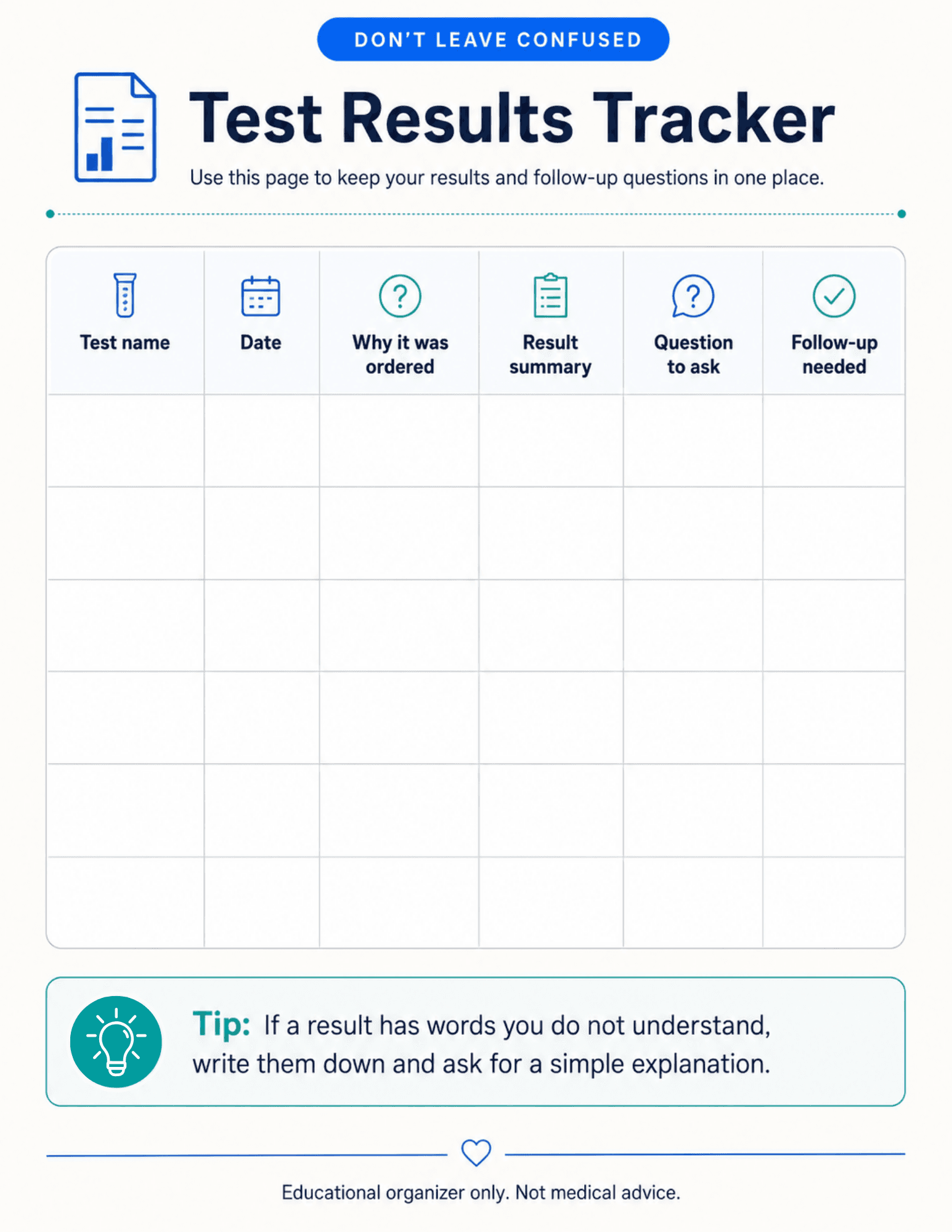 Test results tracker worksheet preview