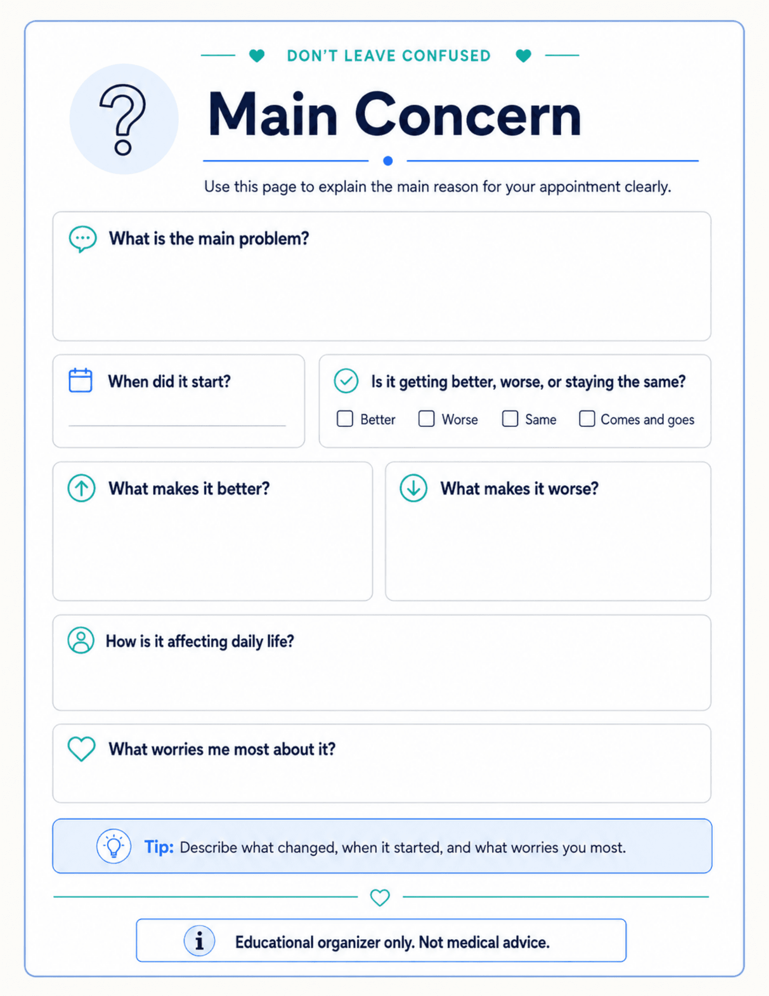 Main concern worksheet preview