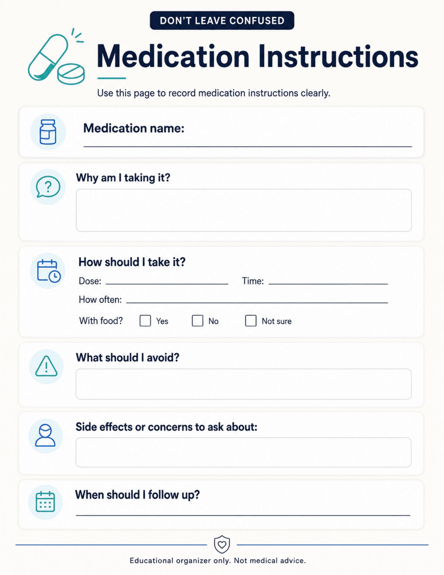 Medication instructions worksheet preview