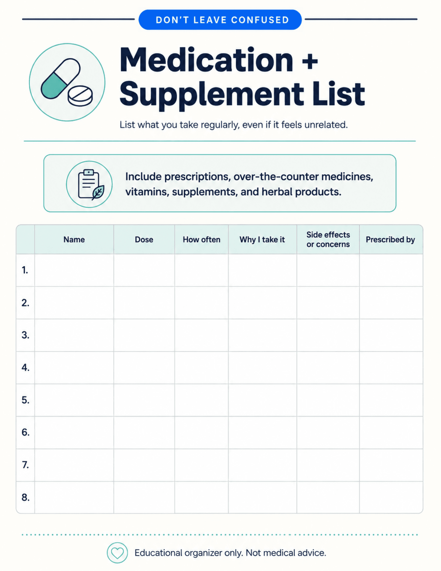 Medication and supplement list worksheet preview